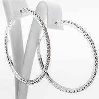 Сережки Кільця 6 см Білий Метал Колір Срібло Безбарвні Стрази