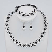 Комплект шамбалу намиста браслет і сережки білий кришталь