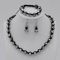 Комплект шамбалу намиста браслет і сережки сріблястий кришталь