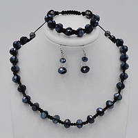 Комплект шамбалу намиста браслет і сережки кришталь із синім відливом