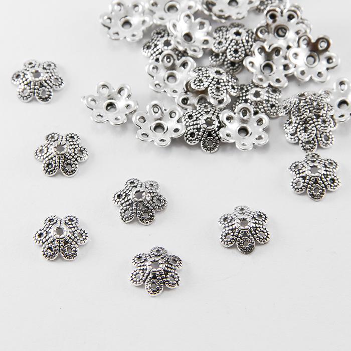 Шапочка металева для намистин 30 шт 10х3 мм колір античне срібло, фото 1