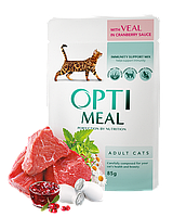 Optimeal (Оптимил) пауч для кошек телятина в клюквенном соусе 85гр*12шт.