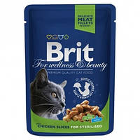 Brit (Брит) Premium Cat пауч для кошек стерилизованных с курицей 100г*24шт.