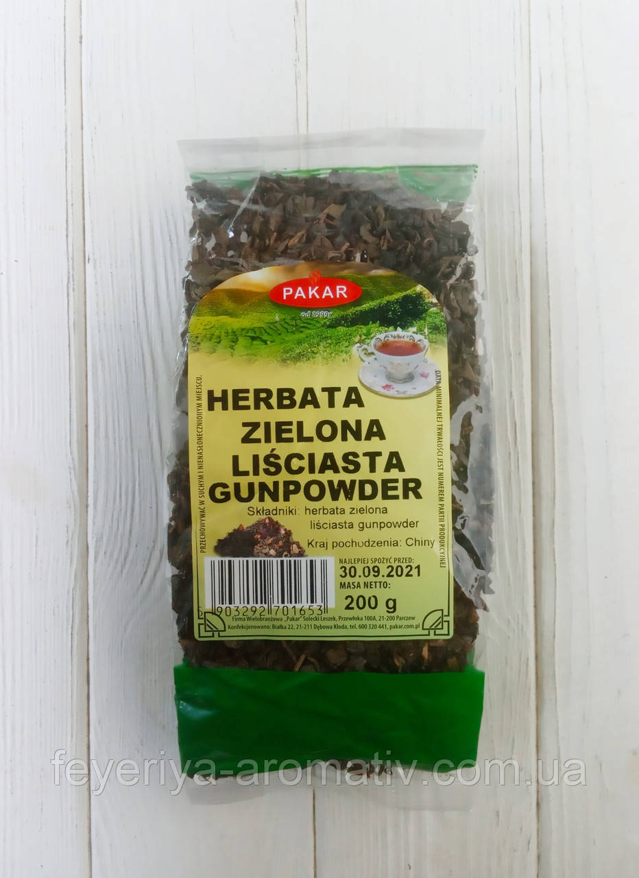 Чай зелёный pakar herbata zielona lisciasta gunpowder 200 g (Польша) - фото 1 - id-p546530523