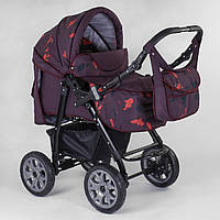 Детская коляска-трансформер 2в1 бордовая абстракция Viki 86 Karina сумка дождевик люлька от рождения до 3 лет
