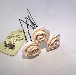 Шпильки для волосся ручної роботи "Трояндочки Ніжно Рожеві"