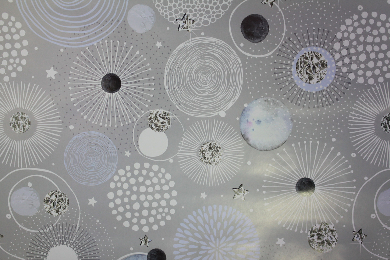 Пакувальний папір розмір 1 метр 70 см для подарунка срібляста з малюнком, фото 1