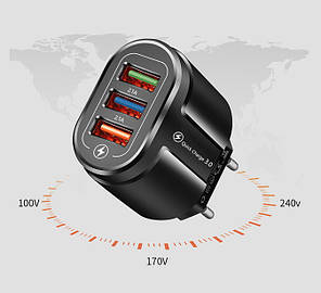 Зарядний пристрій Alitek 3 USB: Quick Charge 3.0 + 2x2.1A Black, фото 3