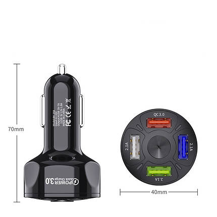 Автомобільний зарядний пристрій Alitek BK-358 USB 4 Port 7A: QC 3.0 + 3x2.1A Black, фото 2