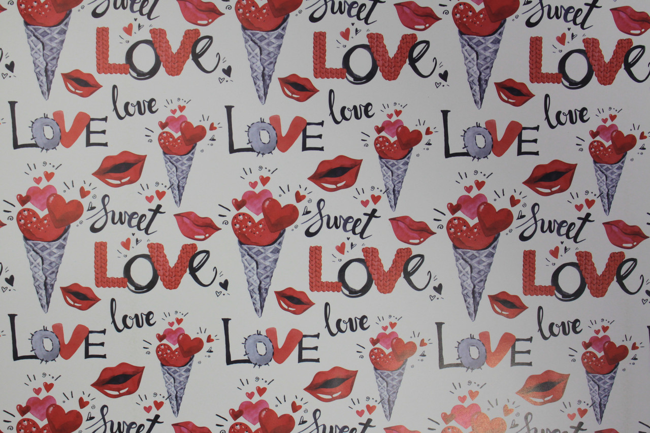 Папір розмір 1 метр 70 см для упаковки подарунків з малюнком і написом Love 1 шт, фото 1