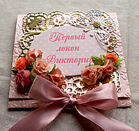 Конверт для Першого локона дівчинки пудра, золото