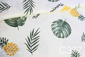 Тканина сатин Ананаси і листя ЗАЛИШОК 100*80