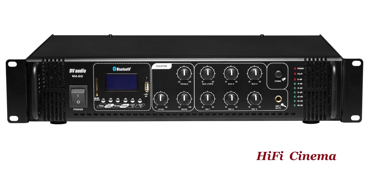 Трансляційний мікшер-підсилювач DV Audio MA-60 USB, FM-tuner Bluetooth 100В 60Вт