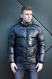 Чоловіча чорна дута матова зимова куртка в розмірі 2 XL