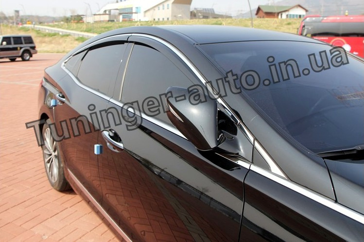 Дефлектори вікон з хром смугою (вітровики) Hyundai Grandeur 2011-2015 6шт.(D956) Auto Clover, фото 1