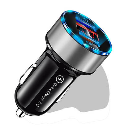 Автомобільний зарядний пристрій LED Alitek USB 2 Port: Quick Charge 3.0 + 2.4 A Black/Grey, фото 2