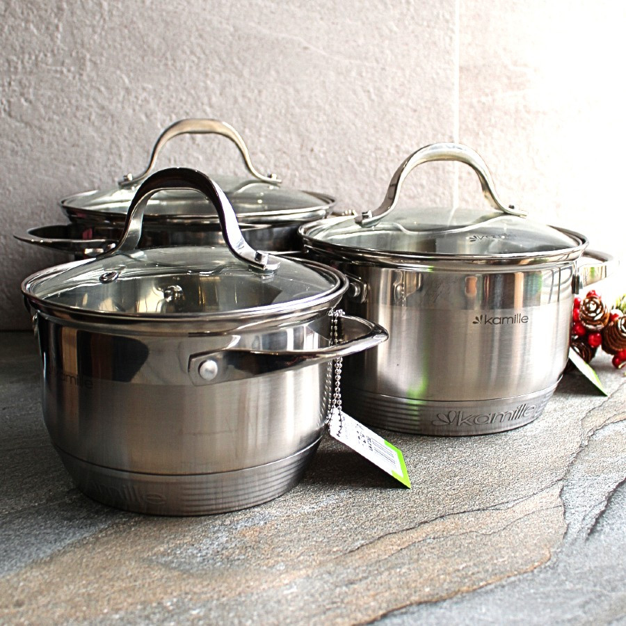 Набір каструль з нержавіючої сталі 6 пр зі шкалою (1.8 л, 2.3 л, 3.3 л)