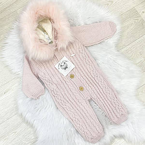 В'язаний комбінезон осінь/зима рожевий Розміри 3-6 міс (62 см), 6-9 міс (68 см), 9-12 міс (74 см), 12-18 міс (80 см)