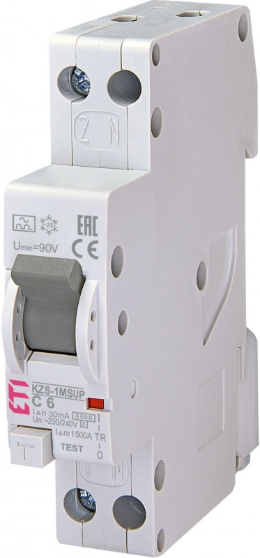 Дифференціальний автоматичний вимикач KZS-1M SUP C 16/0, 03 тип A (6kA) (верхн. підключ.), ETI, 2175724