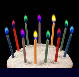 Свічки для торта з кольоровим полум'ям 12шт | Різнокольоровий