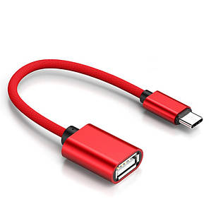 Кабель OTG Alitek Type-C — USB 2.0 Red, тканинний шнур, фото 1