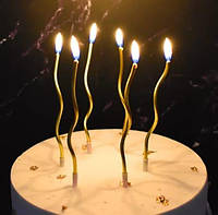 Свечи для торта длинные спиральки 6шт | Золото
