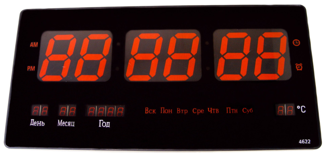 Настінні LED годинник MHZ CW 4622 з червоним підсвічуванням, чорні