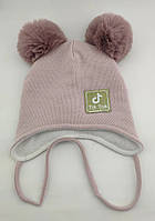Детская зимняя шапка Тик Ток для девочки 48-52 р с завязками и помпоном