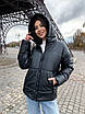 Модна жіноча чорна зимова куртка з екошкіри, фото 4
