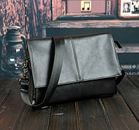 Качественная мужская небольшая сумка барсетка через плечо эко кожа для планшета тетрадей Черный