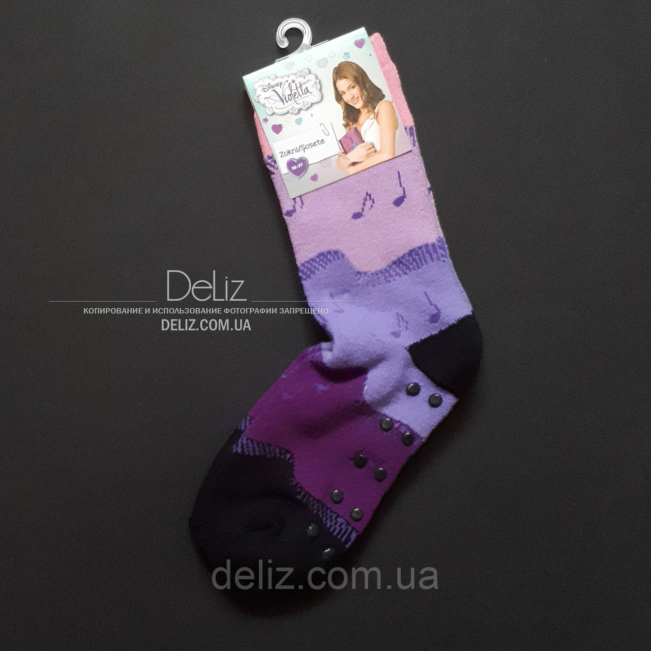 Дитячі махрові шкарпетки Disney Violetta 6028-3, шикарне якість. Розмір 30-31 колір чорно-фіолетовий