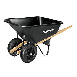 Тачка садова TRUPER двоколісна посилена з дерев'яною рамкою та пластиковим коритом 175 л