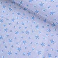 Хлопковая фланель звездочки голубые на белом, ш. 240 см