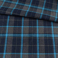 Фланель сорочкова сіра в синьо-блакитну клітку, ш.145