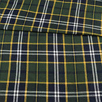 Фланель сорочкова синя темна в зелено-жовту клітку, ш.145