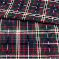 Фланель сорочкова синя темна в зелено-біло-бордову клітку, ш.140