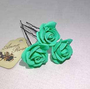 Шпильки для волосся з квітами ручної роботи з фоамирана "Трояндочки М'ятні"