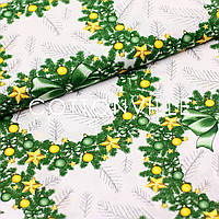 Отрезы Хлопковой ткани Веночки желто-зеленые 50х160 см