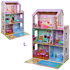 Ляльковий будиночок (116 см) з меблями Bambi MD 2670| Дерев'яний 3-поверховий будиночок для ляльок (огляд 240)
