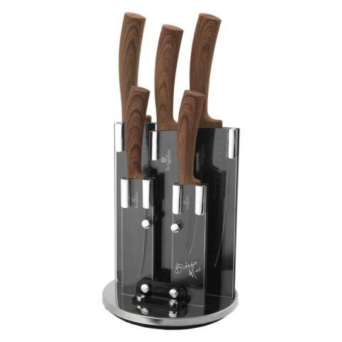 Набір ножів BERLINGER HAUS Ebony Rosewood Collection з підставкою 6 пр Колір світло-коричневий 2530BH