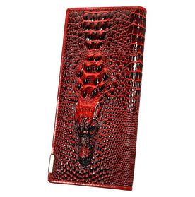 Жіночий гаманець із натуральної шкіри Gesilang темно-червоний із 3D зображенням крокодила код 102-2