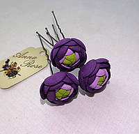 Шпильки для волос с цветами ручной работы из фоамирана "Ранункулюс Фиолетовые"