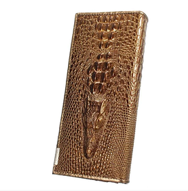 Жіночий гаманець із натуральної шкіри Gesilang золотий із 3D зображенням крокодила код 102-3