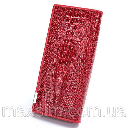 Жіночий гаманець із натуральної шкіри Gesilang червоний із 3D зображенням крокодила код 102-5, фото 2