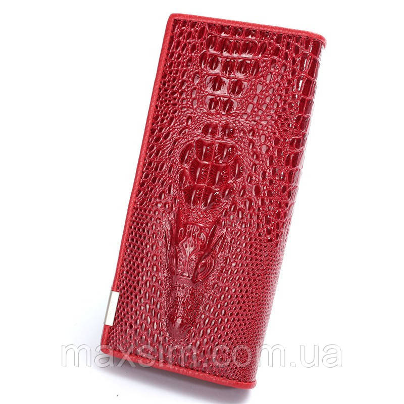 Жіночий гаманець із натуральної шкіри Gesilang червоний із 3D зображенням крокодила код 102-5