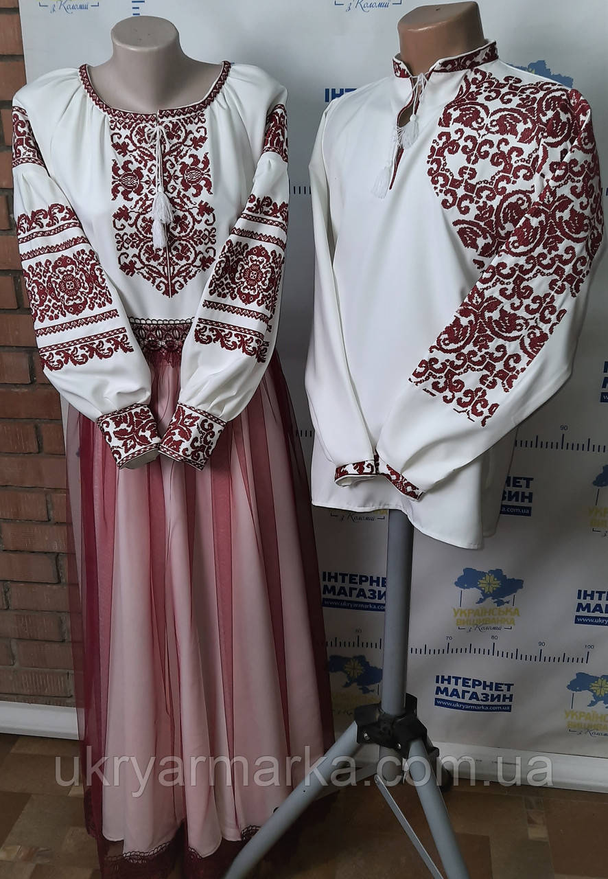 Сукня жіноча довга з червоною вишивкою "Наталія"