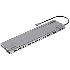 Док станція 15-в-1 Promate BaseLink-Pro USB-C PD/HDMI/VGA/DisplayPort/3xUSB 3.1/2xUSB-C 3.1/2xUSB 2.0/RJ45/SD (baselink-pro.black)