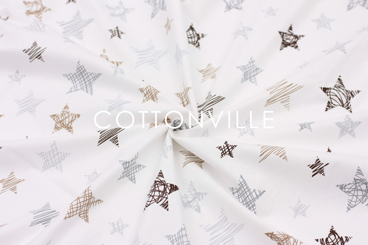 Ранфорс 240 см Зірки бежево-сірі