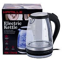 Чайник електричний Kamille 1.5 л з синім LED-підсвічуванням і сталевими декоративними вставками KM-1701B