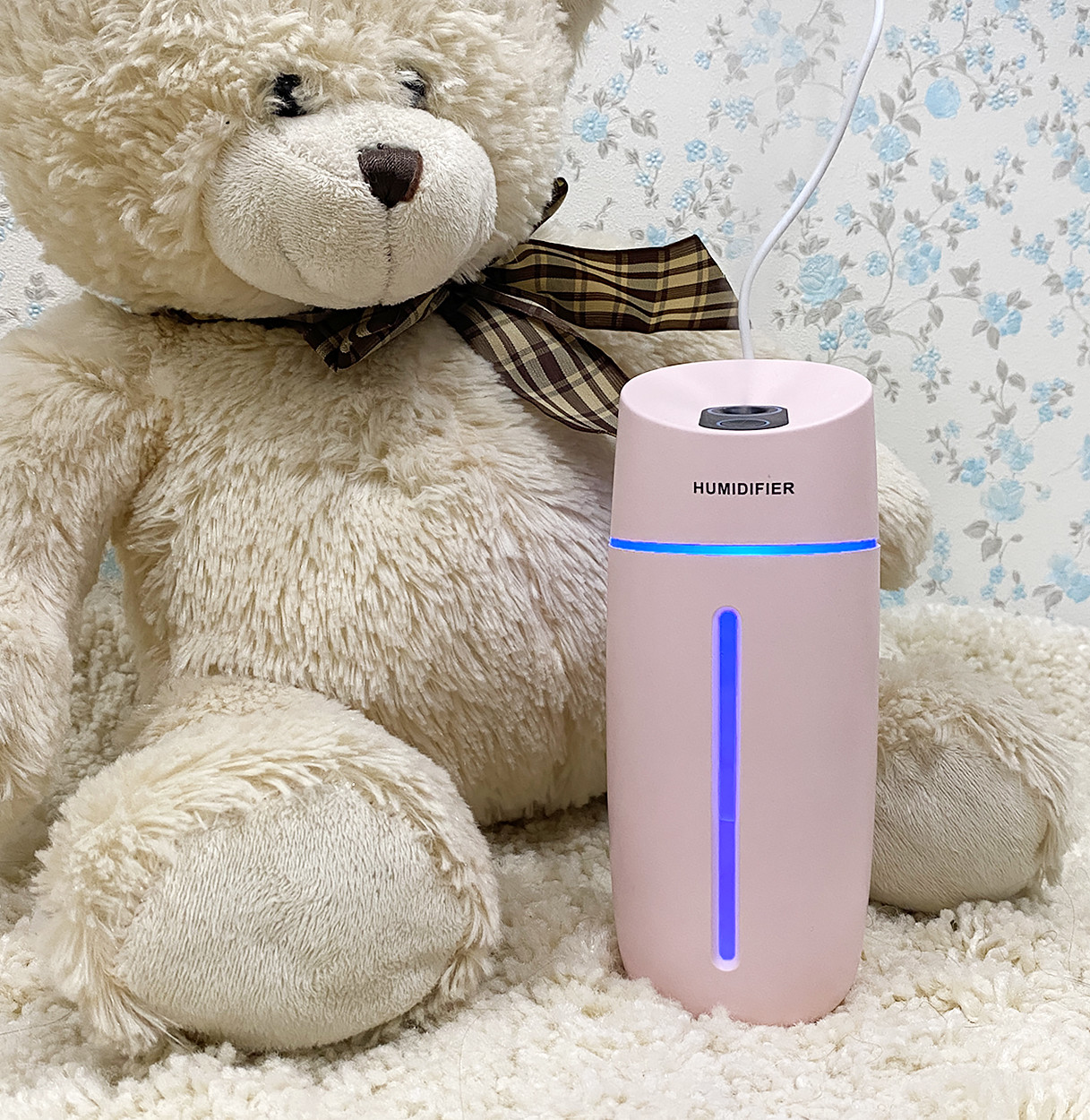 Зволожувач повітря портативний Adna Humidifier Q1 дифузор компактний,мийка повітря з LED підсвічуванням. Рожевий, фото 1